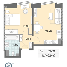 Квартира 39,6 м², 1-комнатная - изображение 2