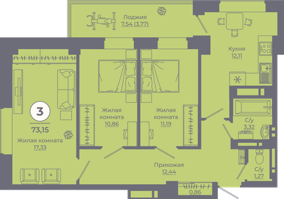 73,6 м², 3-комнатная квартира 9 351 010 ₽ - изображение 15