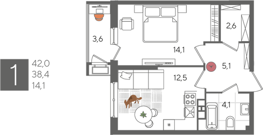 41,6 м², 1-комнатная квартира 10 196 160 ₽ - изображение 28