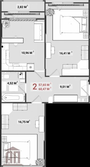 60,5 м², 2-комнатная квартира 5 664 000 ₽ - изображение 1