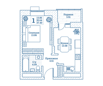 37,4 м², 1-комнатная квартира 4 413 200 ₽ - изображение 4