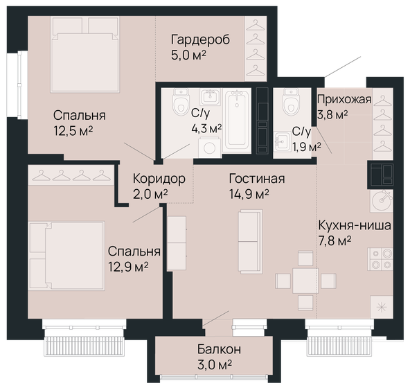 66 м², 2-комнатная квартира 16 236 000 ₽ - изображение 34