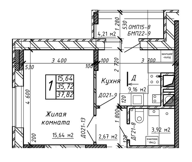 37,8 м², 1-комнатная квартира 3 214 700 ₽ - изображение 1
