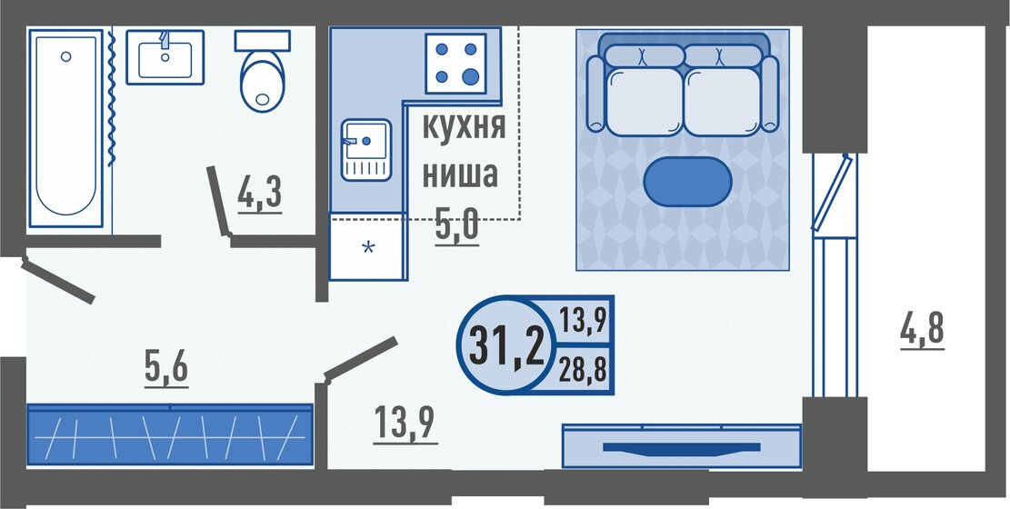 31,2 м², 1-комнатная квартира 3 182 400 ₽ - изображение 1