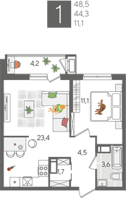 48,5 м², 1-комнатная квартира 8 734 850 ₽ - изображение 17