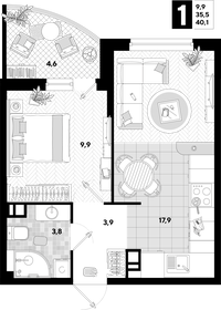 102,3 м², 1-комнатная квартира 18 935 730 ₽ - изображение 71