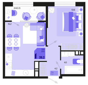35,2 м², 1-комнатная квартира 5 216 640 ₽ - изображение 15
