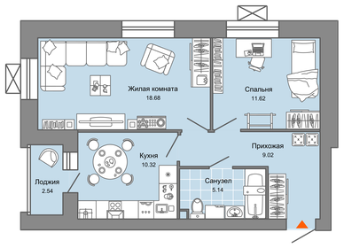 Квартира 56 м², 2-комнатная - изображение 1