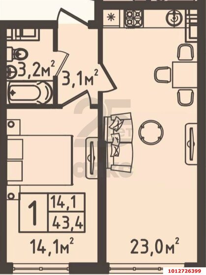43,5 м², 1-комнатная квартира 4 395 000 ₽ - изображение 1