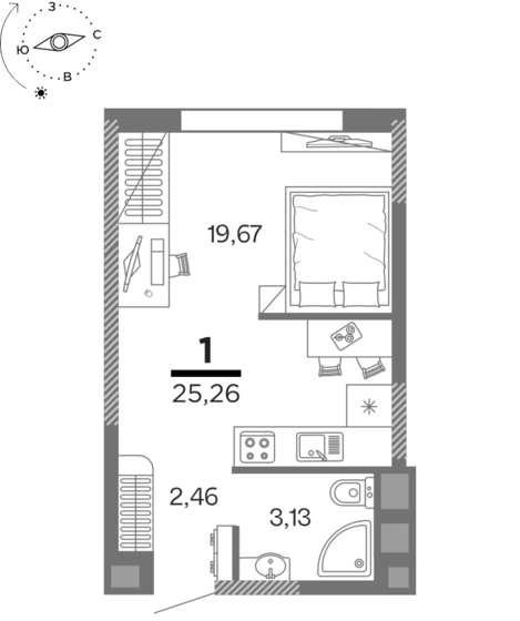 25,3 м², 1-комнатная квартира 3 125 506 ₽ - изображение 22