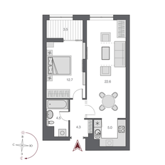 Квартира 50,7 м², 2-комнатная - изображение 2