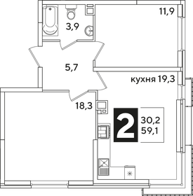 Квартира 59,1 м², 2-комнатная - изображение 2