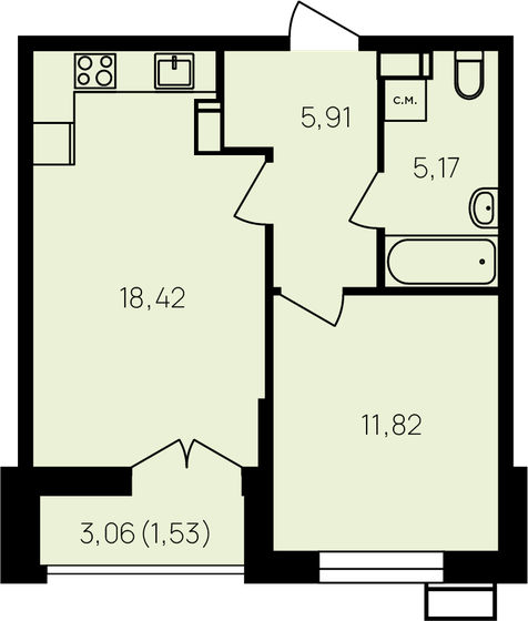 44,3 м², 1-комнатная квартира 5 972 175 ₽ - изображение 35