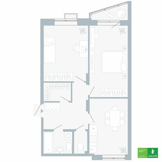 62,1 м², 2-комнатная квартира 7 980 000 ₽ - изображение 13