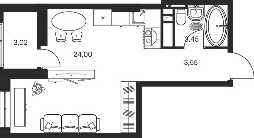 Квартира 34,2 м², студия - изображение 1