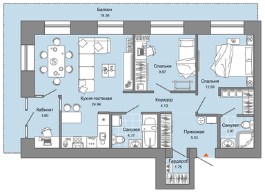 Квартира 76 м², 3-комнатная - изображение 1