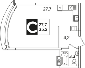 Квартира 35,2 м², студия - изображение 2