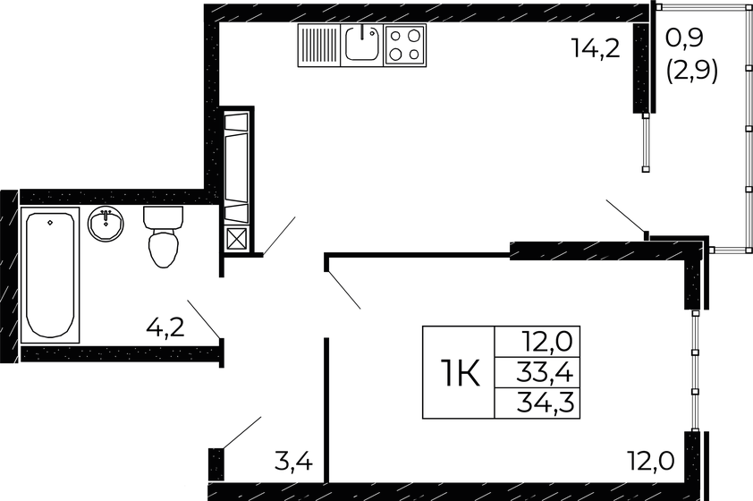 34,3 м², 1-комнатная квартира 4 517 310 ₽ - изображение 1