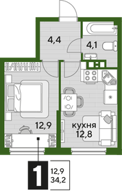 Квартира 34,2 м², 1-комнатная - изображение 2