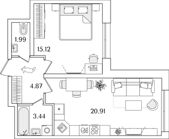 Квартира 46,3 м², 1-комнатная - изображение 1