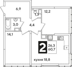 60,7 м², 2-комнатная квартира 7 362 910 ₽ - изображение 5