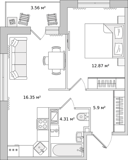 43 м², 1-комнатная квартира 10 358 064 ₽ - изображение 1