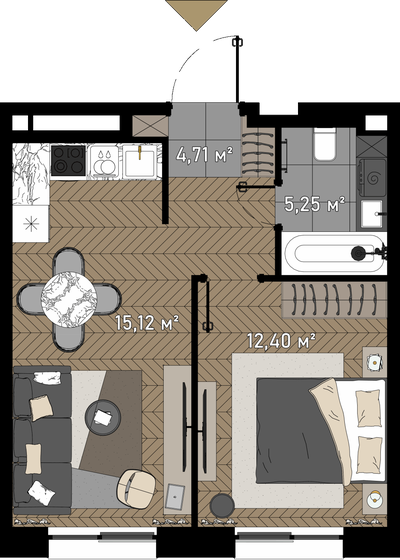 37,5 м², 1-комнатные апартаменты 20 222 456 ₽ - изображение 1