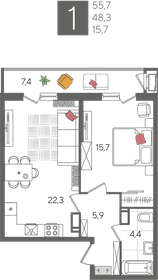 56,6 м², 1-комнатная квартира 14 500 000 ₽ - изображение 95