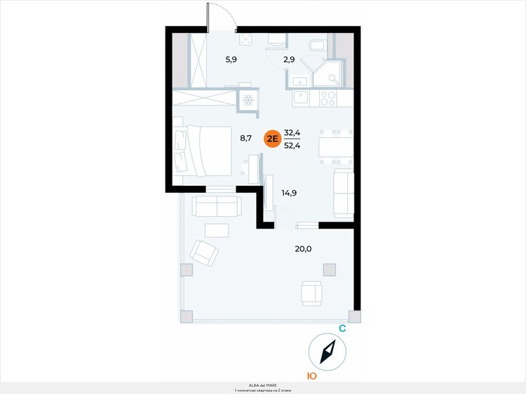 52,4 м², 1-комнатные апартаменты 14 491 036 ₽ - изображение 26