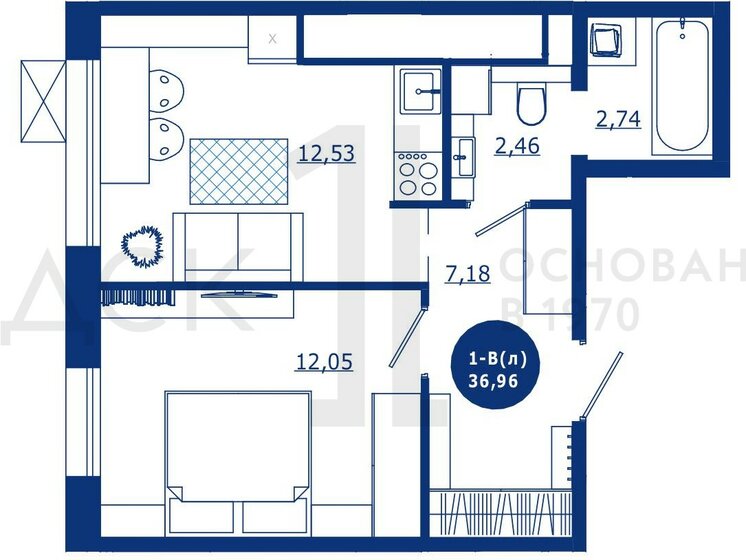 37 м², 1-комнатная квартира 6 200 000 ₽ - изображение 1