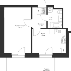 Квартира 44 м², 1-комнатная - изображение 3