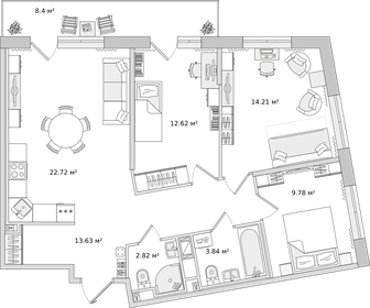 Квартира 88,1 м², 3-комнатная - изображение 1