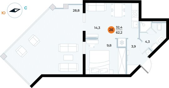 Квартира 61,2 м², 1-комнатные - изображение 1