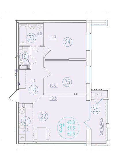 60,5 м², 3-комнатная квартира 10 466 500 ₽ - изображение 1