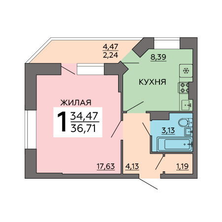 36,7 м², 1-комнатная квартира 3 854 550 ₽ - изображение 30