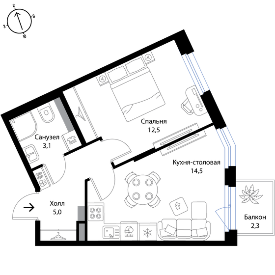 35,8 м², 2-комнатная квартира 6 479 800 ₽ - изображение 1