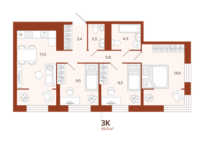 66,5 м², 3-комнатная квартира 9 125 000 ₽ - изображение 11