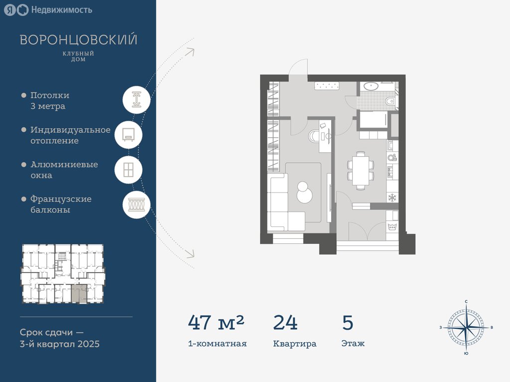 Варианты планировок клубный дом «Воронцовский» - планировка 1