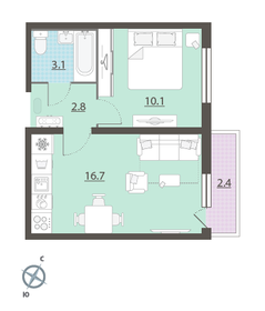 Квартира 33,4 м², 1-комнатная - изображение 1