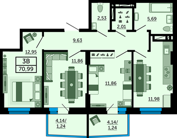 70 м², 3-комнатная квартира 6 900 000 ₽ - изображение 6