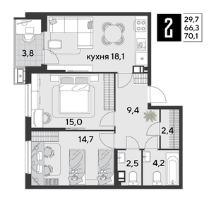 70,1 м², 2-комнатная квартира 11 945 040 ₽ - изображение 16