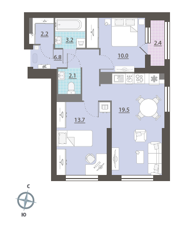 59,1 м², 2-комнатная квартира 10 342 972 ₽ - изображение 1