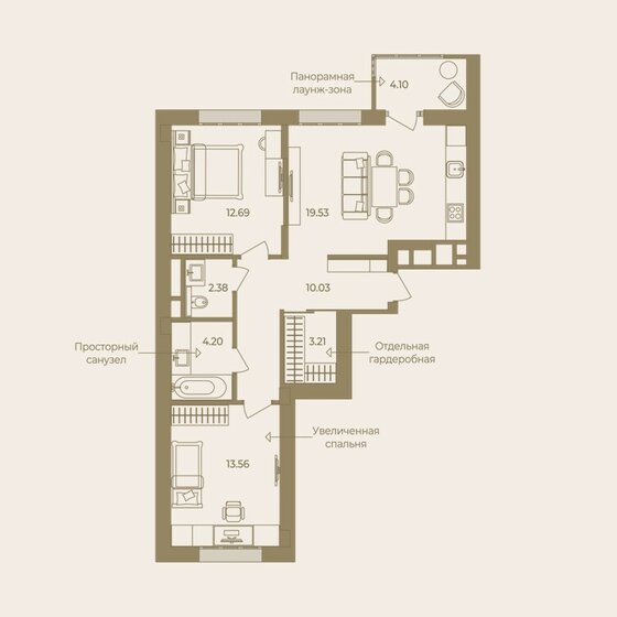 69,7 м², 2-комнатная квартира 13 590 000 ₽ - изображение 1