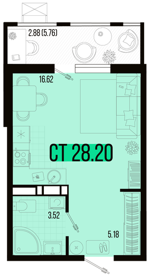 28,2 м², 1-комнатная квартира 3 299 400 ₽ - изображение 1