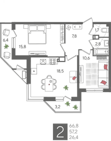 Квартира 66,8 м², 2-комнатная - изображение 2