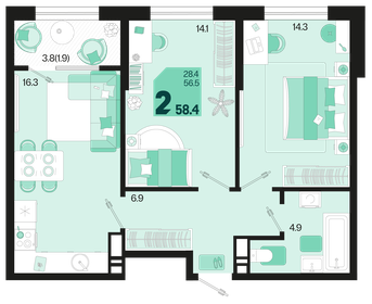 60,3 м², 2-комнатная квартира 7 718 400 ₽ - изображение 20