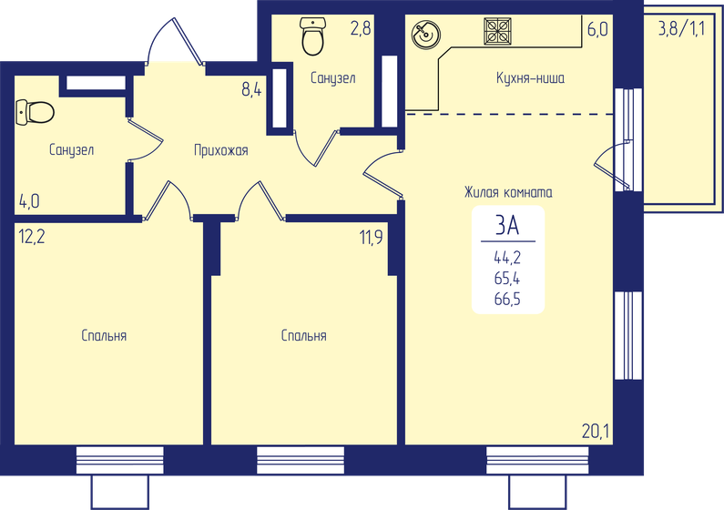 66,5 м², 3-комнатная квартира 9 609 250 ₽ - изображение 1