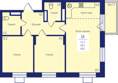 Квартира 66,5 м², 3-комнатная - изображение 1