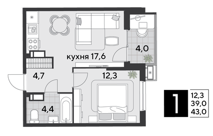 49,4 м², 1-комнатная квартира 8 398 000 ₽ - изображение 4