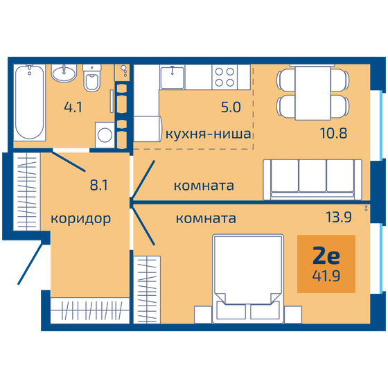 41,9 м², 2-комнатная квартира 4 440 000 ₽ - изображение 1